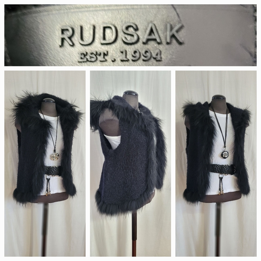 RUDSAK Black Faux Fur Hooded Vest